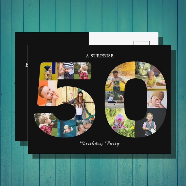 50th Birthday Party Invitation Photo Collage Postcard (Creator Uploaded)