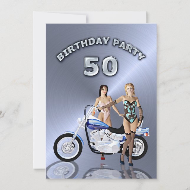 50th Birthday party Invitation with a motorbike (Front)