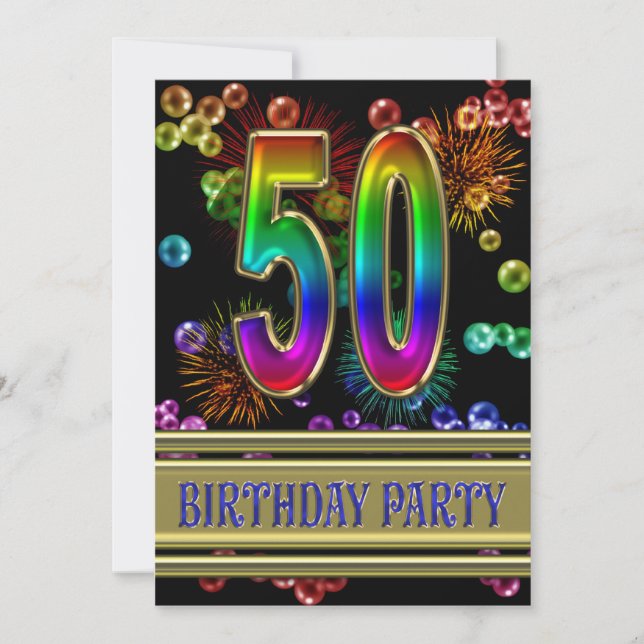 50th Birthday party Invitation with bubbles (Front)