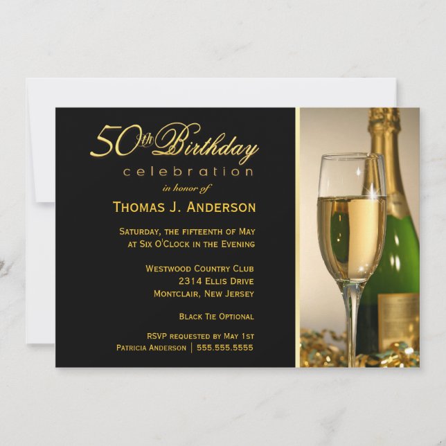 50th Birthday Party Invitations - Black Tie (Front)