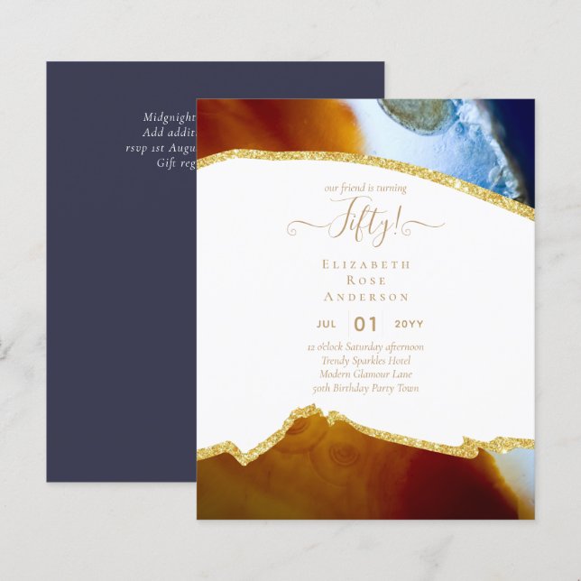 50th Birthday Party Invitations Glitter Glamour (Front/Back)