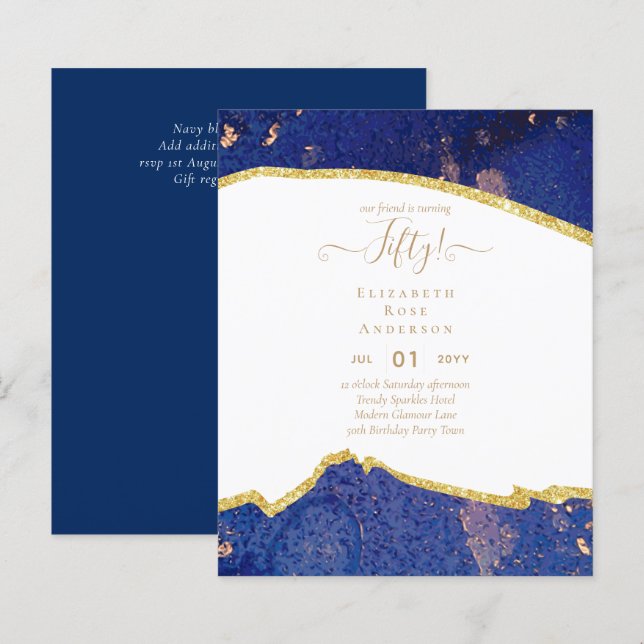 50th Birthday Party Invitations Glitter Glamour (Front/Back)