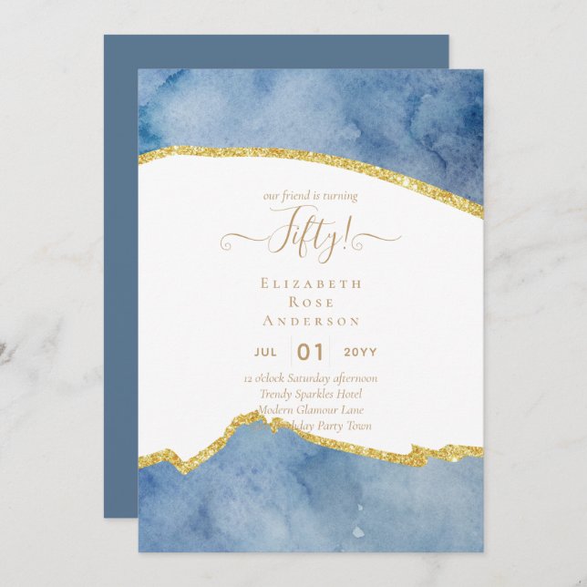 50th Birthday Party Invitations Glitter Glamour (Front/Back)