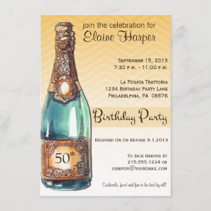 50th Birthday Party Invite in Gold Chevron Ombre