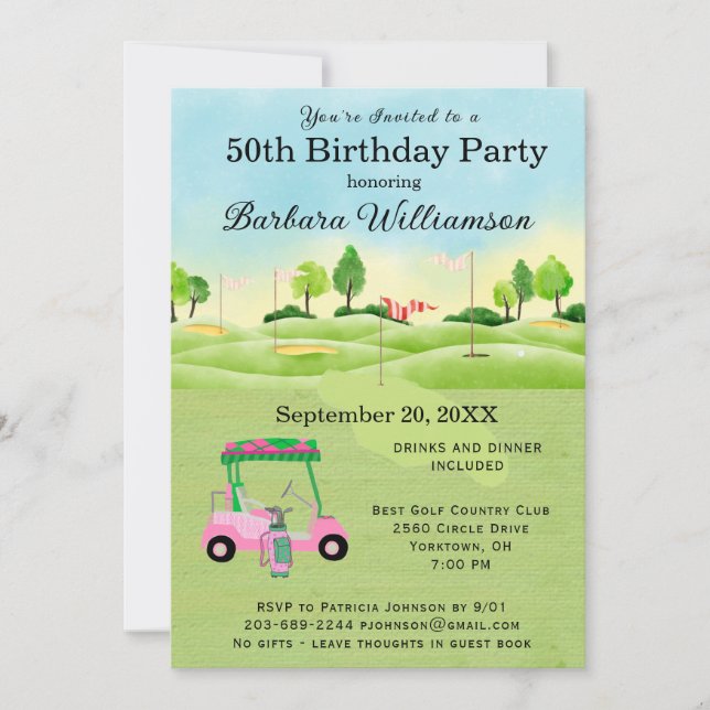 50th Birthday Party Lady Golfer Theme Invitation (Front)