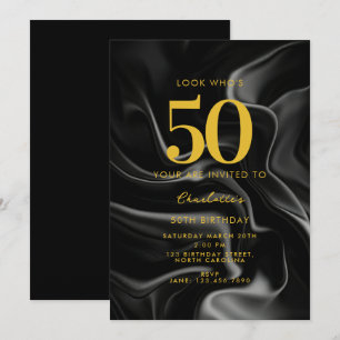 50th Birthday Party Look Who's 50 Black Gold Invitation