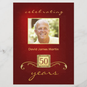 50th Birthday Party - Masculine Red Gold Invites