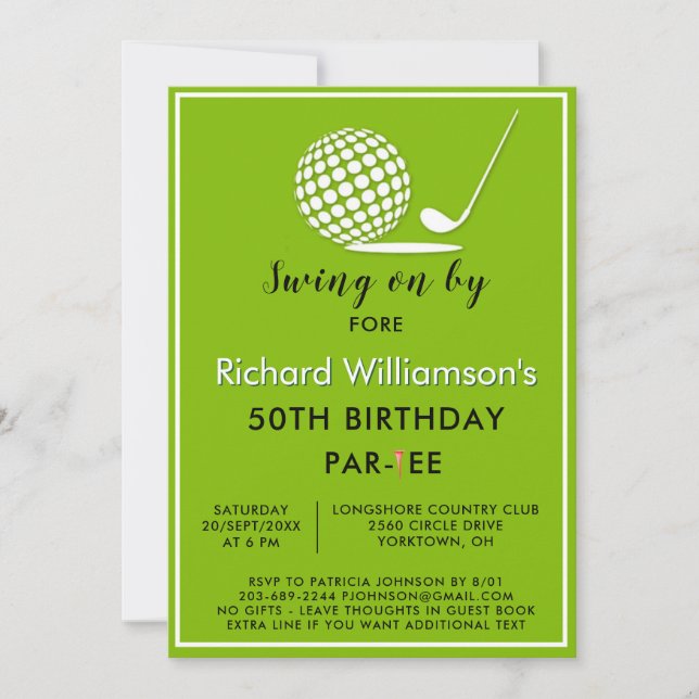 50th Birthday Party Men's Golf Theme Invitation (Front)