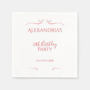 50th Birthday Party Minimal Modern Pink Red Napkin