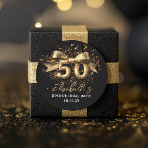 50th Birthday Party Modern Black and Gold Classic Round Sticker