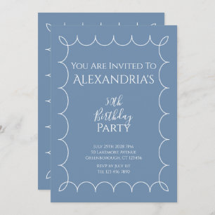 50th Birthday Party Modern Blue Wavy Border Invitation
