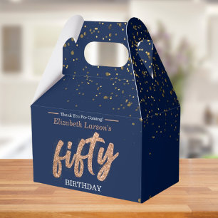 50th Birthday Party Modern Gold & Blue Fifty Favour Box