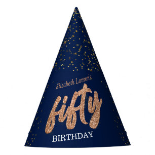 50th Birthday Party Modern Gold & Blue   Fifty Hat