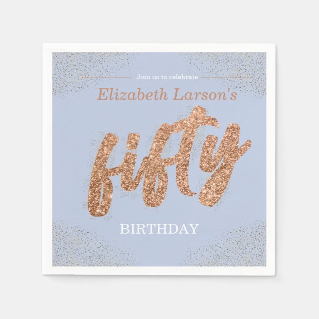 50th Birthday Party Modern Gold & Blue | Fifty Napkin (Front)