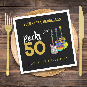 50th Birthday Party Music Guitar Rocks 50 Napkin