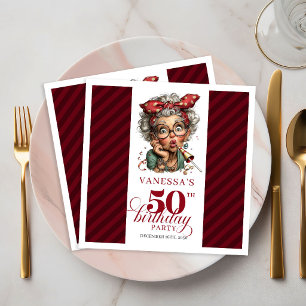 50th Birthday Party Napkins Funny Quirky Old Lady 