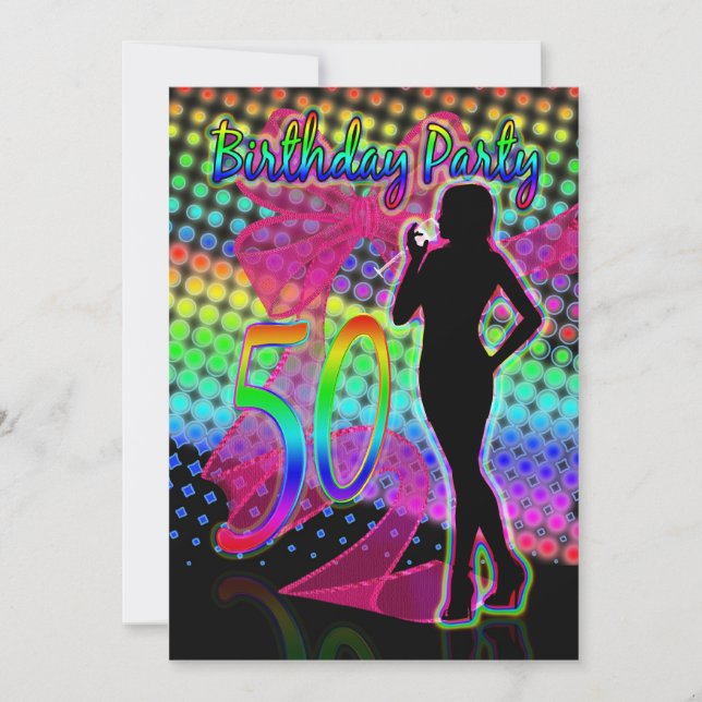 50th Birthday Party Neon Female Birthday Invitatio Invitation (Front)