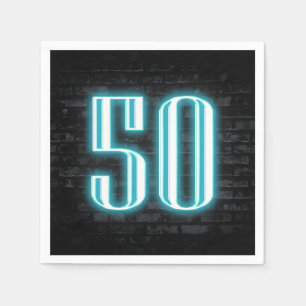 50th Birthday Party Neon Sign on Brick Wall Napkin