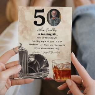 50th Birthday Party   Old Timer Car & Whiskey  Invitation