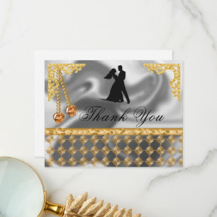 50th Birthday Party Orange Hearts Gem, Thank You Card