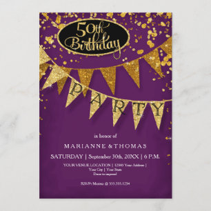 50th Birthday Party Pennant Banner Confetti Invitation