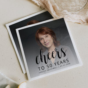 50th Birthday Party Photo Black Script Cheers Napkin