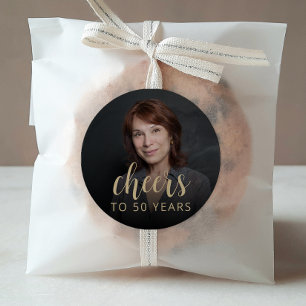 50th Birthday Party Photo Cheers Classic Round Sticker