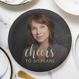 50th Birthday Party Photo Cheers Paper Plate