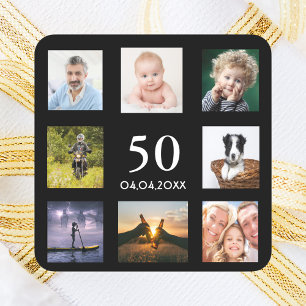 50th birthday party photo collage black guy men square sticker