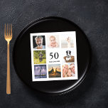 50th birthday party photo collage guys napkin<br><div class="desc">A napkin for a 50th birthday party for a guy,  celebrating his life with a collage of 8 of your photos.  Templates for the age 50 and a date.  Date of birth or the date of the party.  Black coloured letters.  White background.</div>