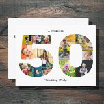 50th Birthday Party Photo Collage Invitation Postcard<br><div class="desc">Celebrate a special 50th birthday with a party that's sure to be remembered! Invite your friends and family with a personalised photo collage postcard featuring images from throughout the guest of honour's lifetime. This multi-photo template lets you easily add photos from then and now, making this party invitation postcard the...</div>