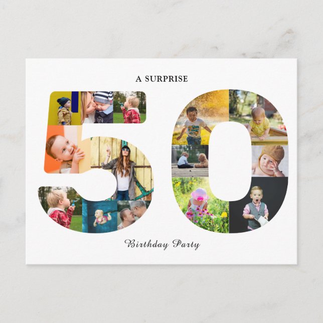 50th Birthday Party Photo Collage White Postcard (Front)