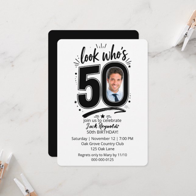 50th Birthday Party Photo Frame Invitation (Front/Back In Situ)