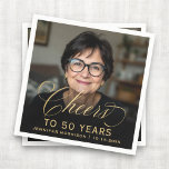 50th Birthday Party Photo Gold Script Cheers  Napkin<br><div class="desc">Celebrate five fabulous decades with these 50th Birthday Party Photo Gold Script Cheers Napkins. Featuring a custom photo and elegant gold script design,  these napkins add a sophisticated and personal touch to your milestone celebration. Perfect for complementing your birthday tableware with a chic and stylish look.</div>