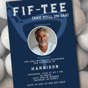 50th Birthday Party Photo Modern Golf Navy Invitation