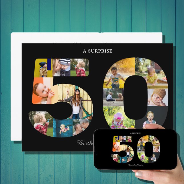 50th Birthday Party Photo Template Black White (Creator Uploaded)