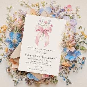 50th Birthday Party Pink Coquette Bow Wildflower Invitation