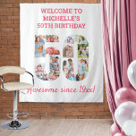 50th Birthday Party Pink Photo Collage Backdrop Tapestry<br><div class="desc">Create your own photo collage tapestry for a 50th birthday party. These wall hangings make a great backdrop, welcome sign or photobooth. The template is set up for you to add your own photographs, which automatically form the number 50. You can also edit all of the wording. The sample wording...</div>