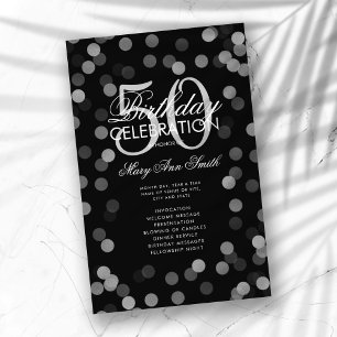 50th Birthday Party Program Silver Confetti Menu