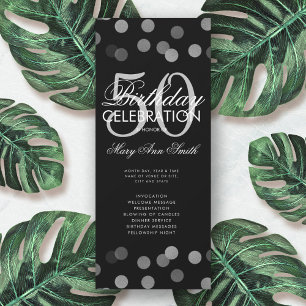 50th Birthday Party Program Silver Confetti Menu Invitation