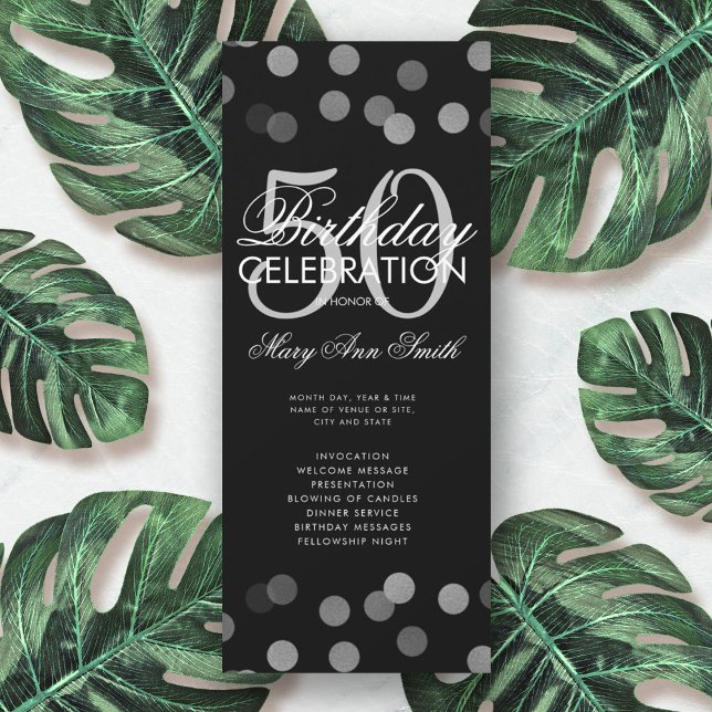 50th Birthday Party Program Silver Confetti Menu Invitation (Creator Uploaded)