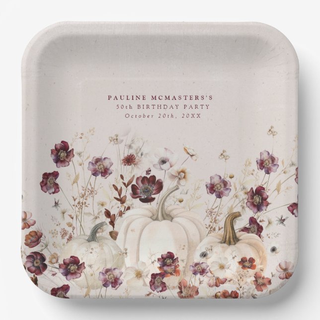 50th Birthday Party Pumpkin Wildflower Custom Paper Plate (Front)