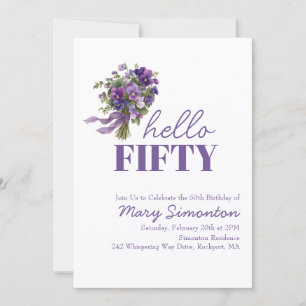 50th Birthday Party Purple Floral Bouquet Invitation