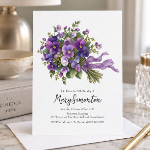 50th Birthday Party Purple Floral Bouquet Invitation