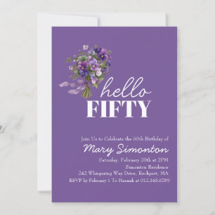 50th Birthday Party Purple Floral Bouquet Invitation