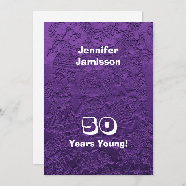 50th Birthday Party Purple Rag Dolls Years Young Invitation (Front/Back)