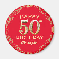 50th Birthday Party Red and Gold Glitter Frame
