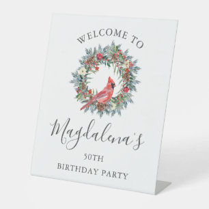 50th Birthday Party Red Cardinal Welcome Pedestal Sign