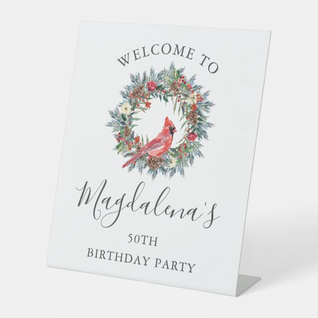 50th Birthday Party Red Cardinal Welcome Pedestal Sign (Front)