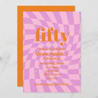 50th Birthday Party Retro Check Minimalist Invitation